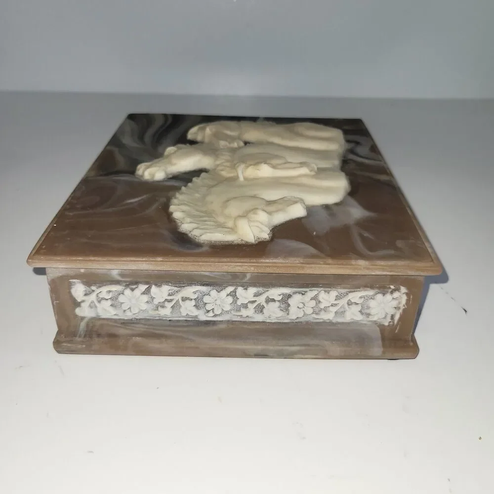 Incolay Stone Jewelry Box Horses Mares Wild Stallions Handcrafted In USA